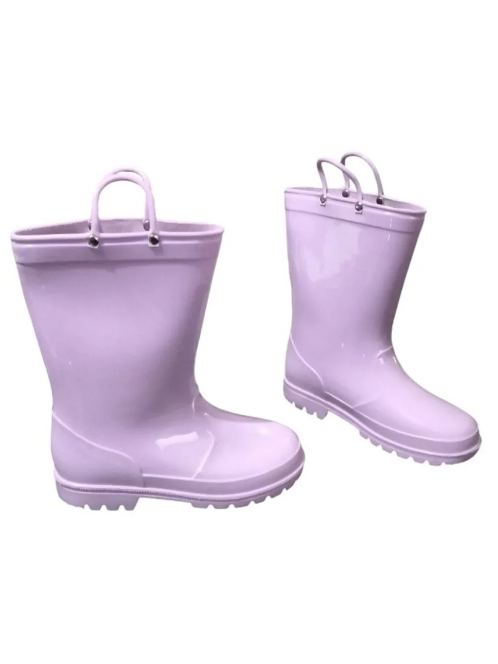 K KomForme Big Kids Size 2 Lavender Rain Boots With Handles & Removable Insole